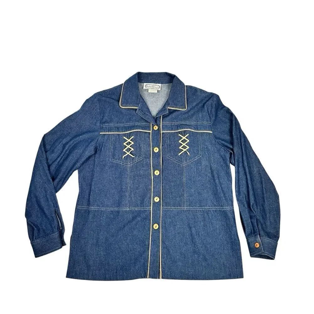 Saint Germain Paris Vintage Denim Button Front Jacket Size Large USA Made